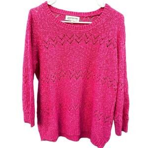 Jones New York Sport Pink Open Knit Sweater XL Cotton Lightweight